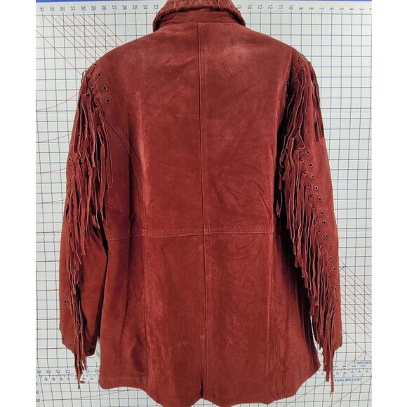 Maroon Western Fringe Layer Cozy Lined Snap Jacket Vintage Chic Womens - Picture 3 of 16